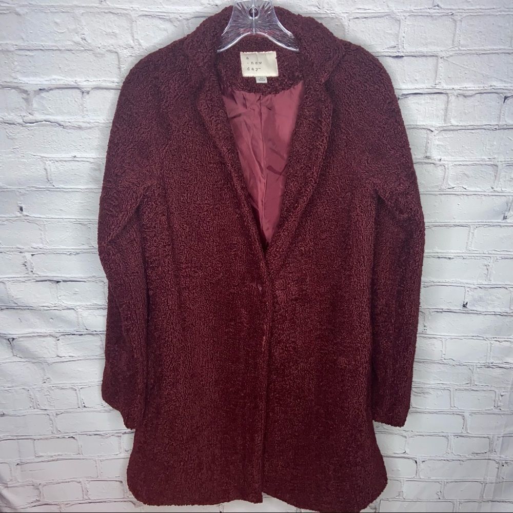 NWOT A New Day Women’s Fashion Teddy Bear Coat Burgundy Size XS
